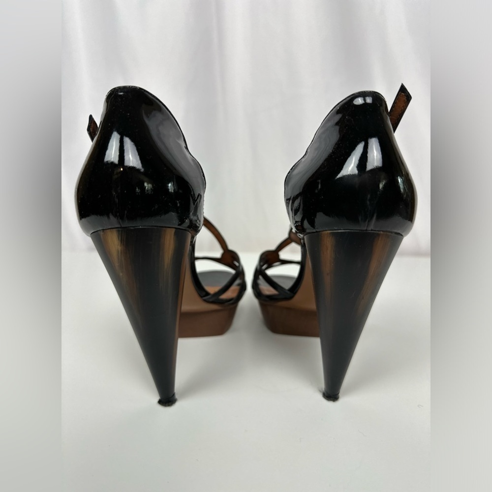 Black Patent Leather Lanvin Platform Cone Heeled Sandals Sz 38 - Picture 4 of 7